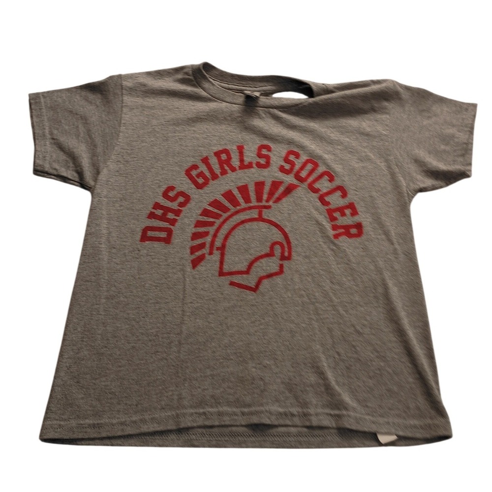 Gildan T-Shirt Girl's DryBlend DHS Girls Soccer Spartan Logo Youth S Gray Red